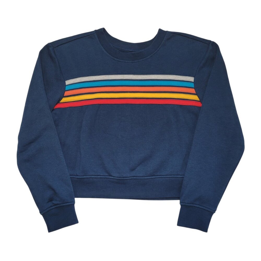Vanilla Star Navy Blue Retro Rainbow Stripe Cropped Sweatshirt Small - Picture 3 of 8